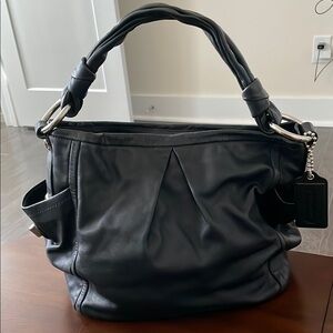 Coach Black Leather Shoulder Bag with Pleated Design